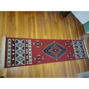 VTG Southwestern Wool Navajo Runner Rug Bohemian 94" x 23"